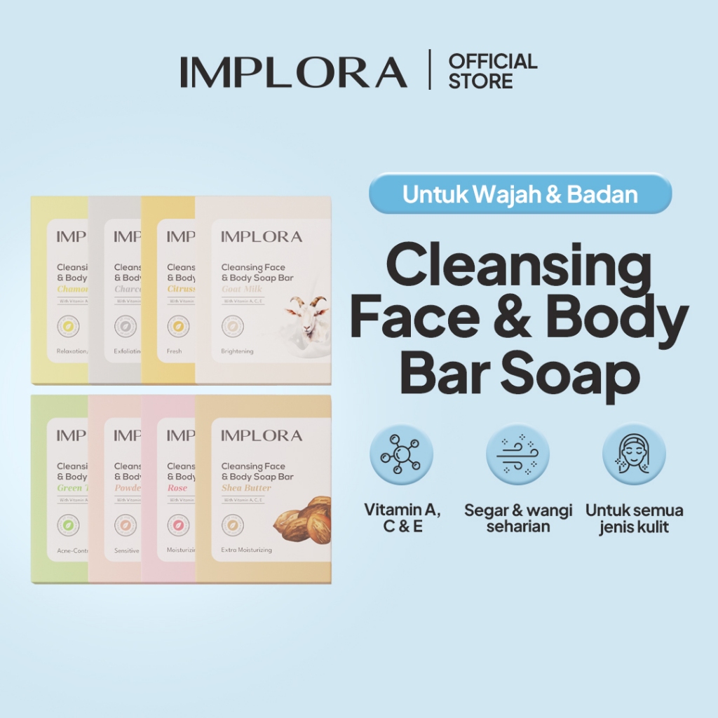 Implora Cleansing Face & Body Bar Soap 60gr - Charcoal