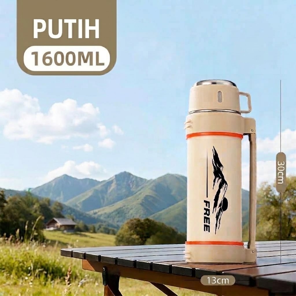 Termos Gunung Vacuum Flask Jumbo 1600ml - PUTIH (Free Cangkir) (2414) Termos Gunung Vacuum Flask Jumbo 1600ml - PUTIH (Free Cangkir) (2414)