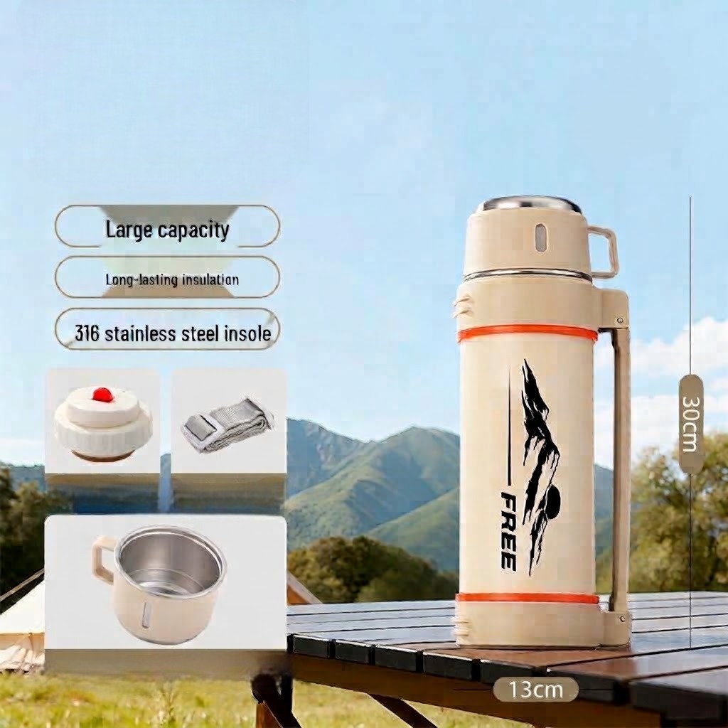 Termos Gunung Vacuum Flask Jumbo 1600ml - PUTIH (Free Cangkir) (2414)