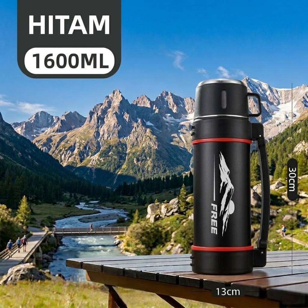 Termos Gunung Vacuum Flask Jumbo 1600ml - HITAM (Free Cangkir) (2414) Termos Gunung Vacuum Flask Jumbo 1600ml - HITAM (Free Cangkir) (2414)
