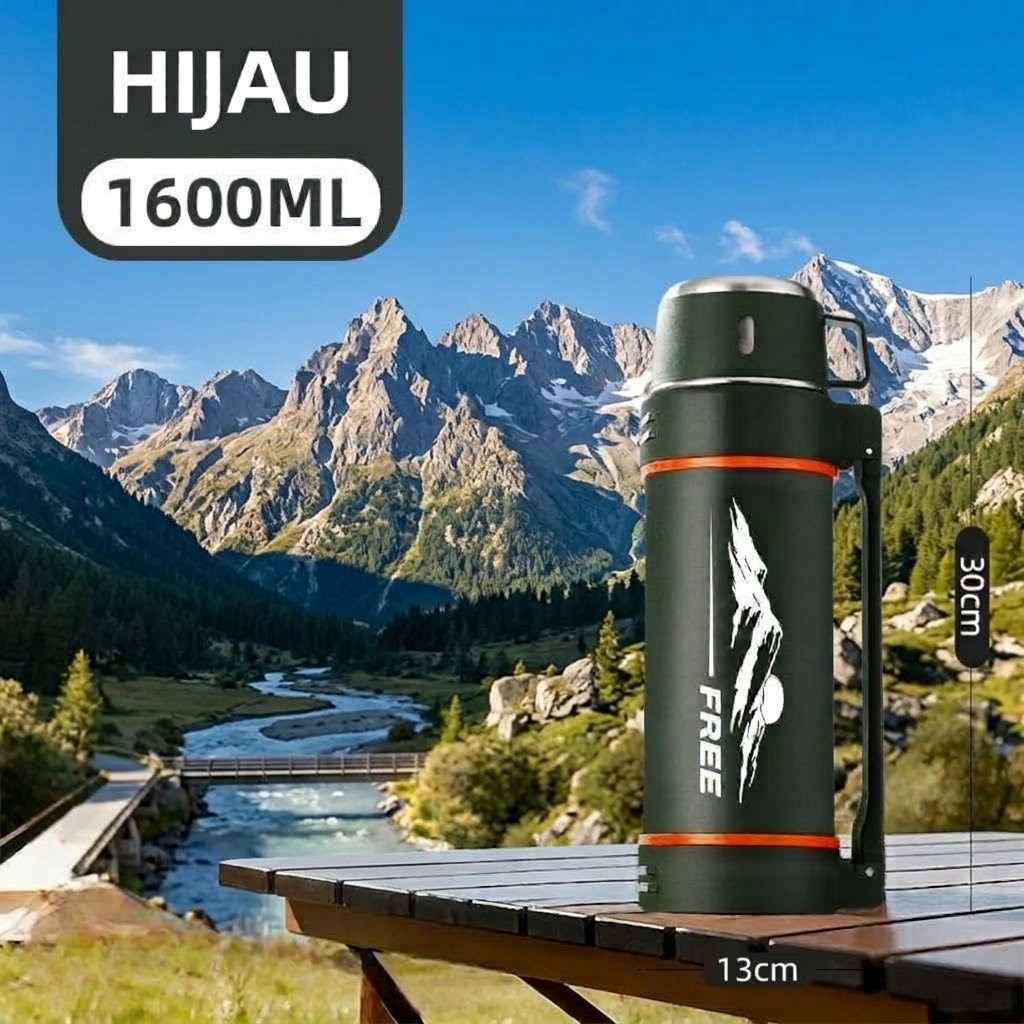 Termos Gunung Vacuum Flask Jumbo 1600ml - HIJAU (Free Cangkir) (2414) Termos Gunung Vacuum Flask Jumbo 1600ml - HIJAU (Free Cangkir) (2414)