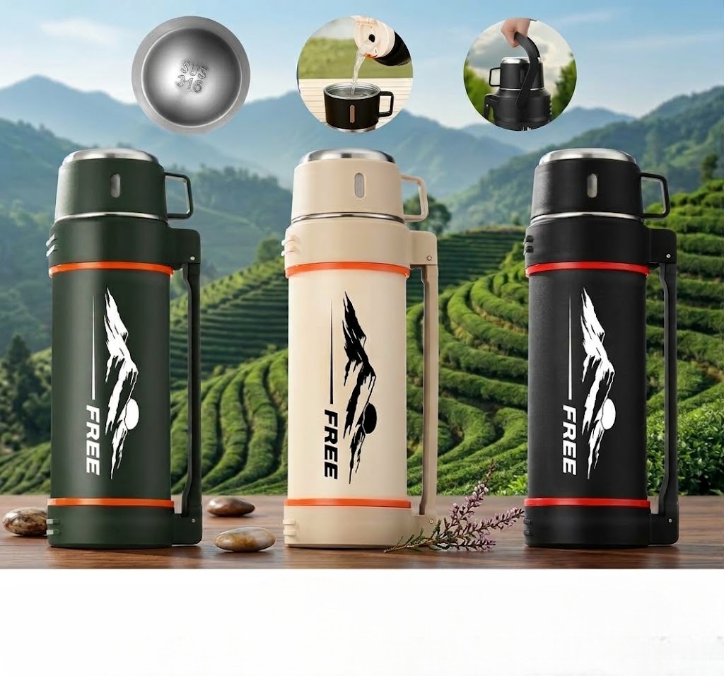 Termos Gunung Vacuum Flask Jumbo 1600ml - HIJAU (Free Cangkir) (2414)