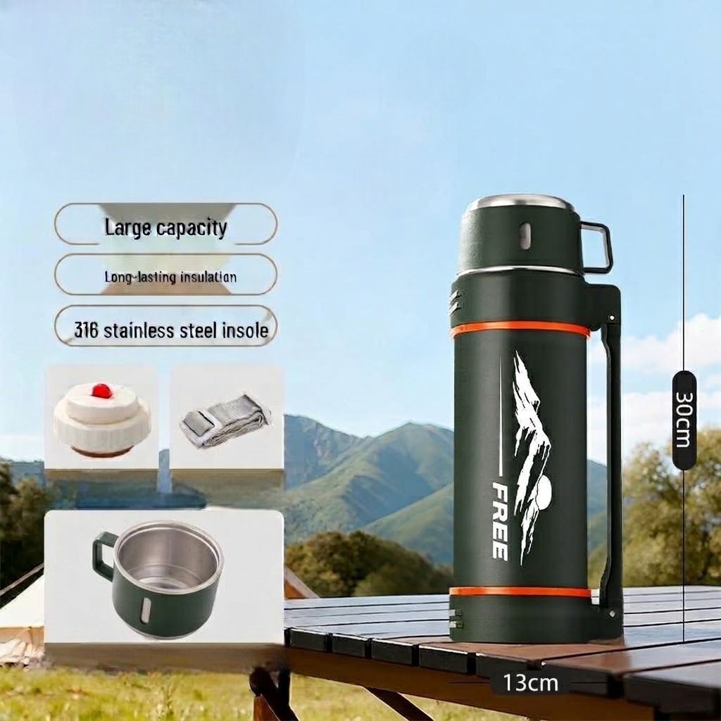 Termos Gunung Vacuum Flask Jumbo 1600ml - HIJAU (Free Cangkir) (2414)