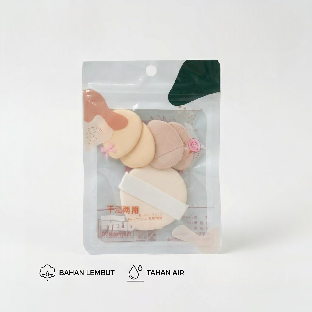 Sponge Makeup Set 5in1 Powder Puff + Eyelid Tape (Spons Bedak & Skot Mata) Sponge Makeup Set 5in1 Powder Puff + Eyelid Tape (Spons Bedak & Skot Mata)
