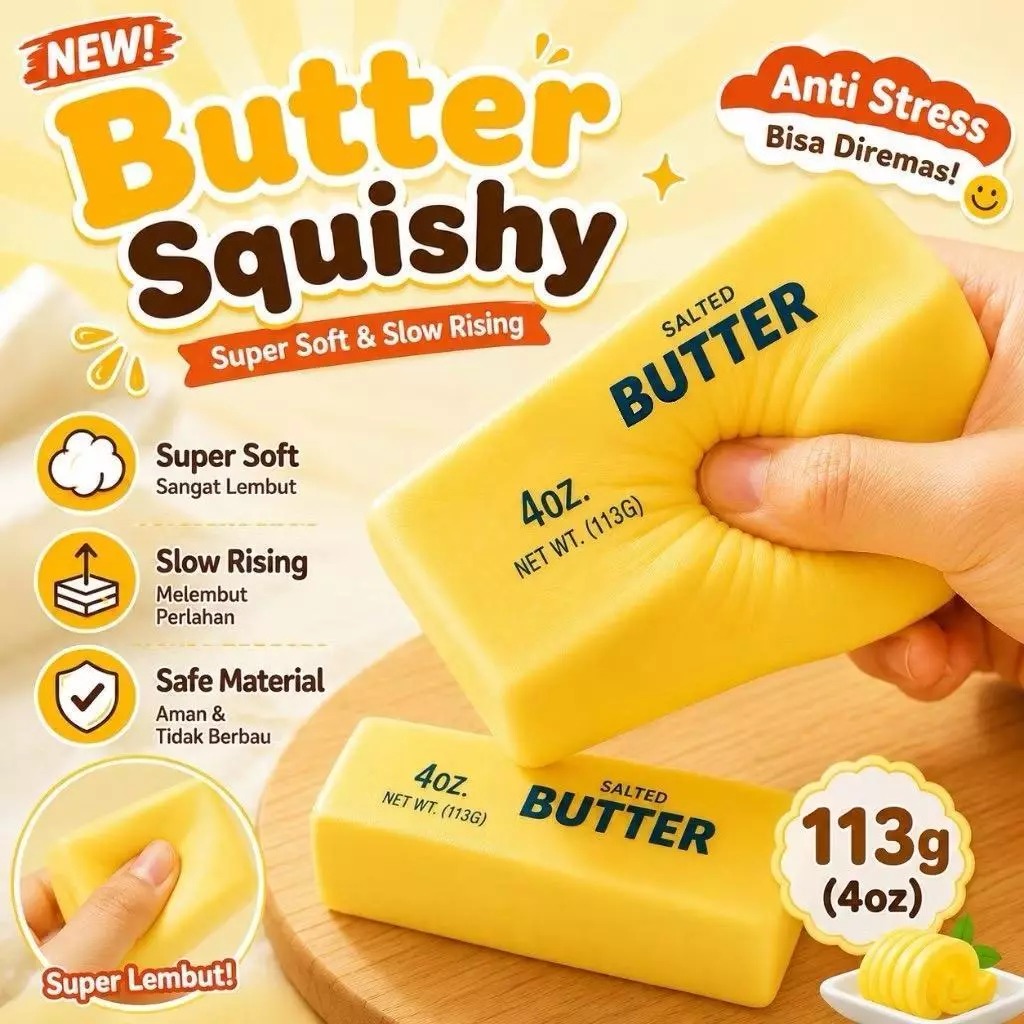 Mainan Squishy Salted Butter Kuning 10.5cm (Fidget Toys Mentega)