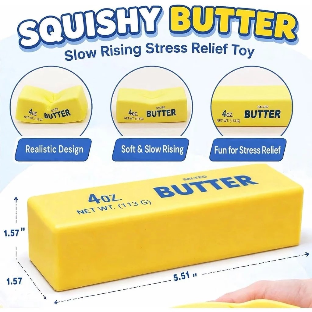 Mainan Squishy Salted Butter Kuning 10.5cm (Fidget Toys Mentega)