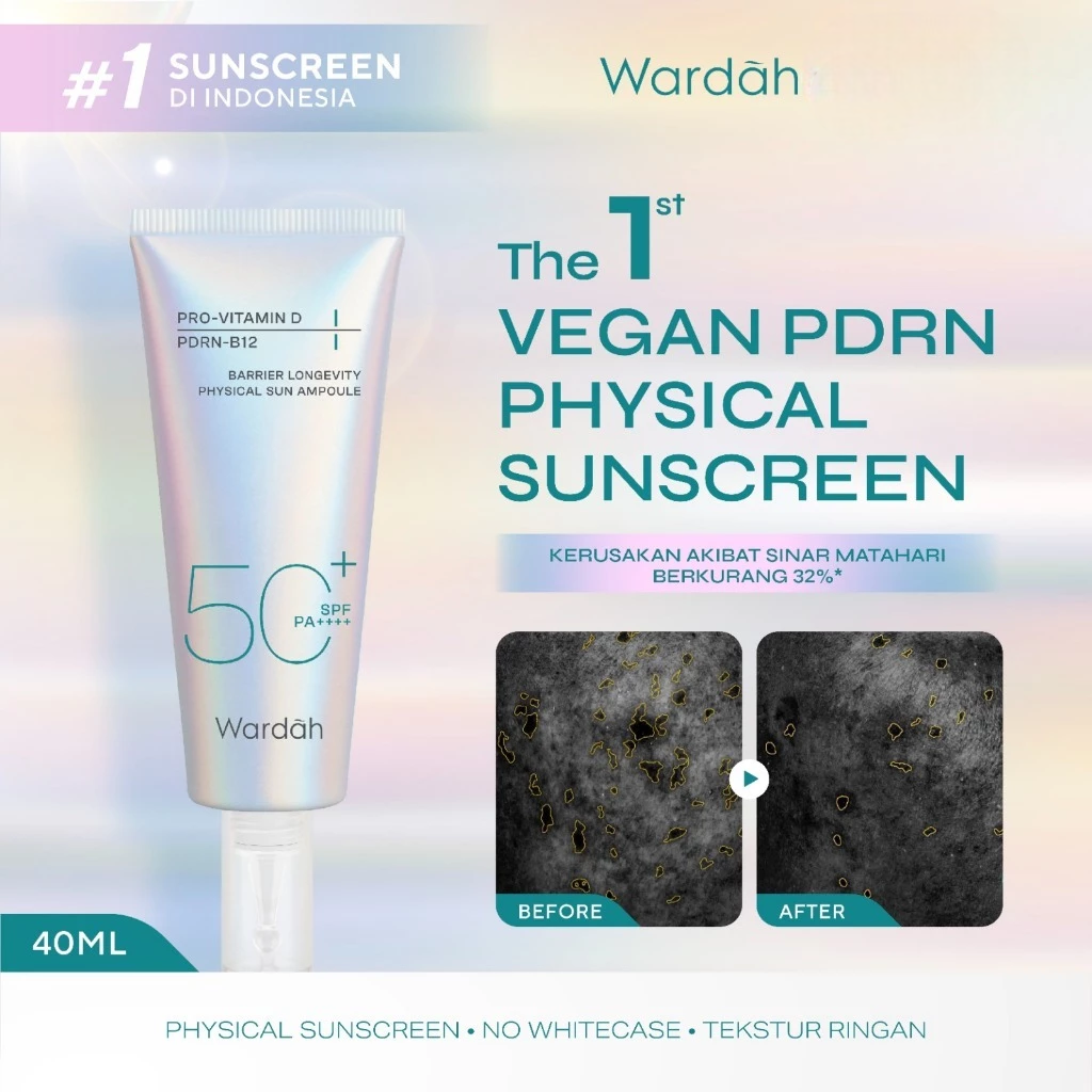 Wardah PDRN Sunscreen Barrier Longevity Physical Sun Ampoule SPF 50+ PA++++ 40ml