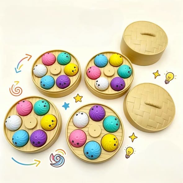 Mainan Spinner Dumpling Button LED 10cm (6 Tombol Dimsum)