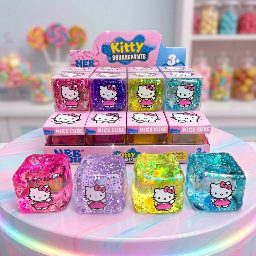Mainan NeeDoh Glitter Hello Kitty Nice Cube 5cm (Fidget Toys)