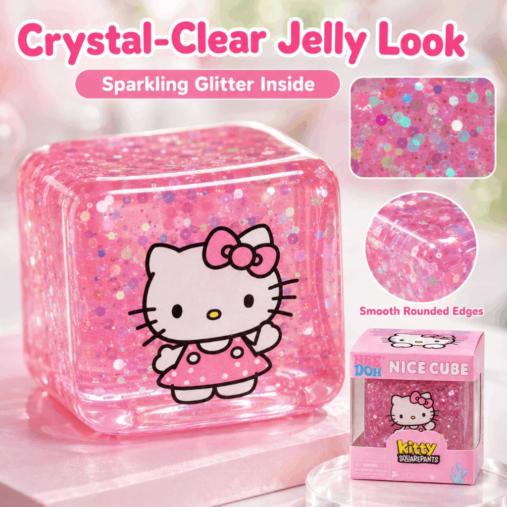 Mainan NeeDoh Glitter Hello Kitty Nice Cube 5cm (Fidget Toys)