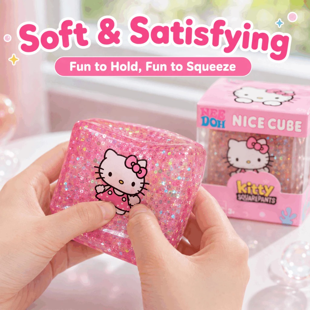 Mainan NeeDoh Glitter Hello Kitty Nice Cube 5cm (Fidget Toys)