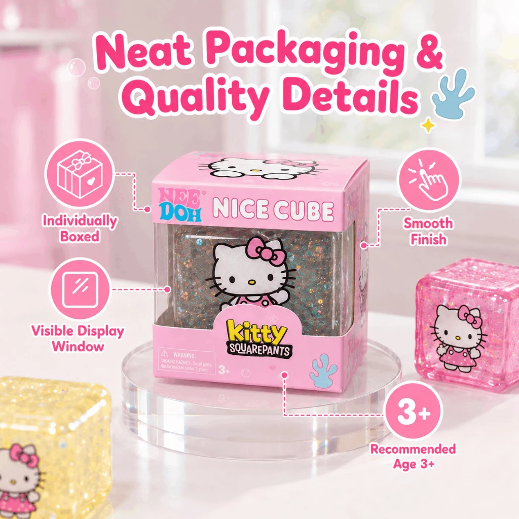 Mainan NeeDoh Glitter Hello Kitty Nice Cube 5cm (Fidget Toys)