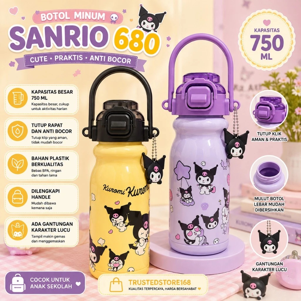 Botol Minum Anak Karakter Sanrio 750ml - My Melody PINK (Free Sedotan) (K680)