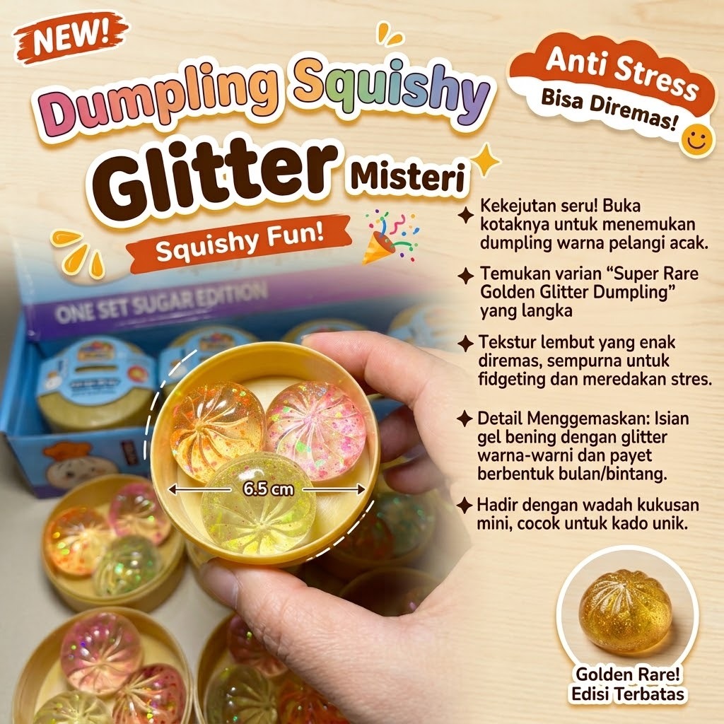 Mainan Squishy Dumpling Glitter 3in1 6.5cm (Fidget Toys Bakpao)