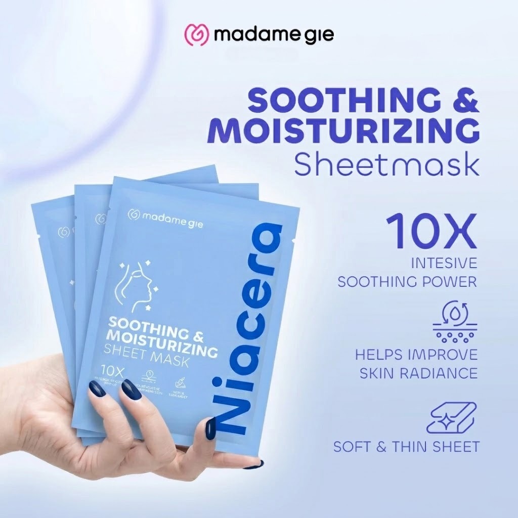(Beli 2 Gratis 1) Madame Gie Niacera Sheet Mask 25ml - Soothing Moisturizing (BIRU)