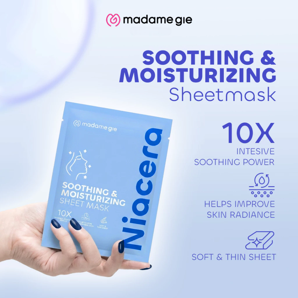 (Beli 2 Gratis 1) Madame Gie Niacera Sheet Mask 25ml - Soothing Moisturizing (BIRU)