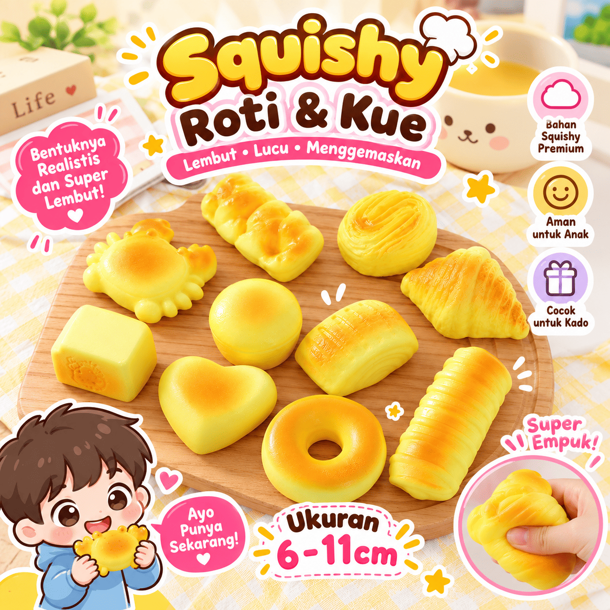Mainan Squishy Roti Mini 6 - 11cm (Kemasan Plastik)