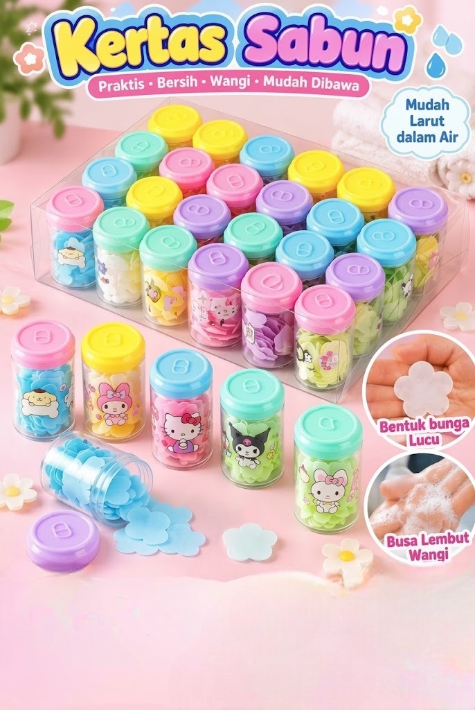 Sabun Kertas Sanrio Bentuk Bunga (Pack Botol)