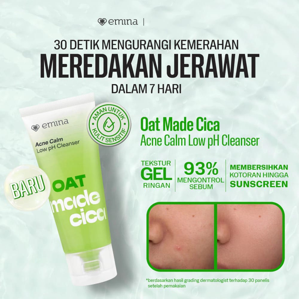Emina Oat Madecica Acne Calm Low pH Cleanser 70ml (Hijau)