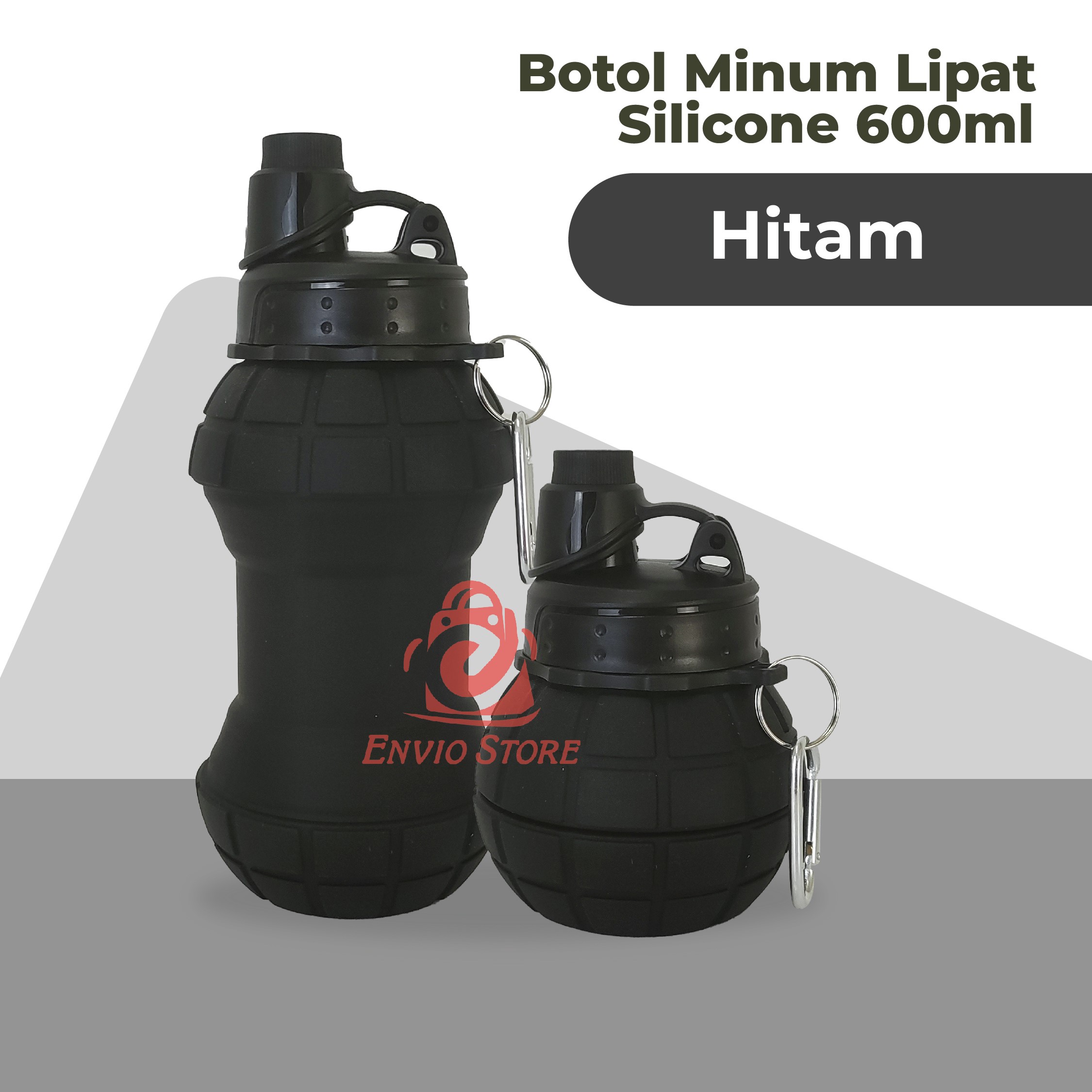 Botol Minum Lipat Silicone 600ml - HITAM (Botol Minum Travelling) (HX3506)