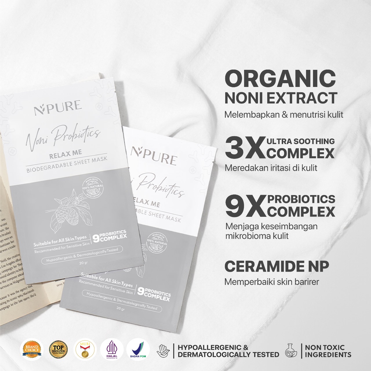 Npure Noni Probiotics Relax Me Biodegradable Sheet Mask 20gr