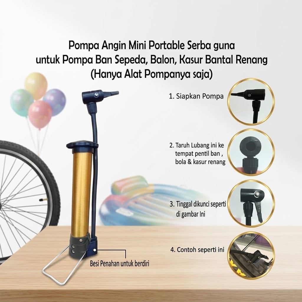 Pompa Angin Mini Portable (Pompa Tangan) - Emas / Gold