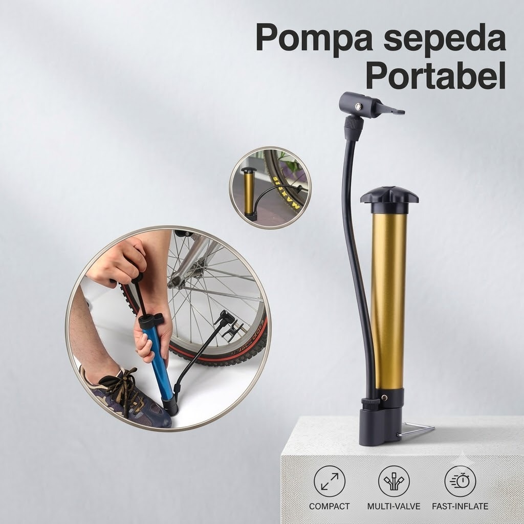 Pompa Angin Mini Portable (Pompa Tangan) - Emas / Gold