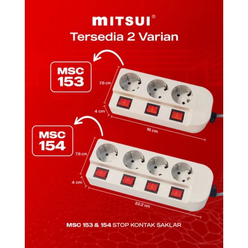 Mitsui MSC153 White - Stop Kontak 3 lubang + Saklar