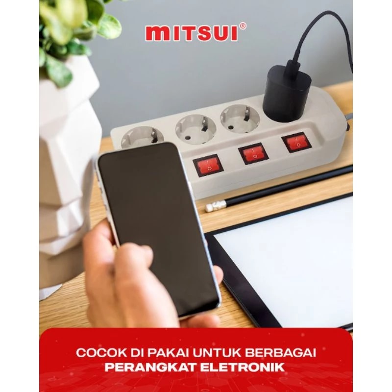 Mitsui MSC153 White - Stop Kontak 3 lubang + Saklar