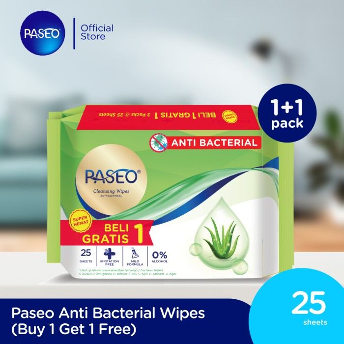 (Beli 1 Gratis 1) Tissue Paseo Cleansing Wipes Anti Bacterial 25s - Tisu Basah Paseo (Beli 1 Gratis 1) Tissue Paseo Cleansing Wipes Anti Bacterial 25s - Tisu Basah Paseo
