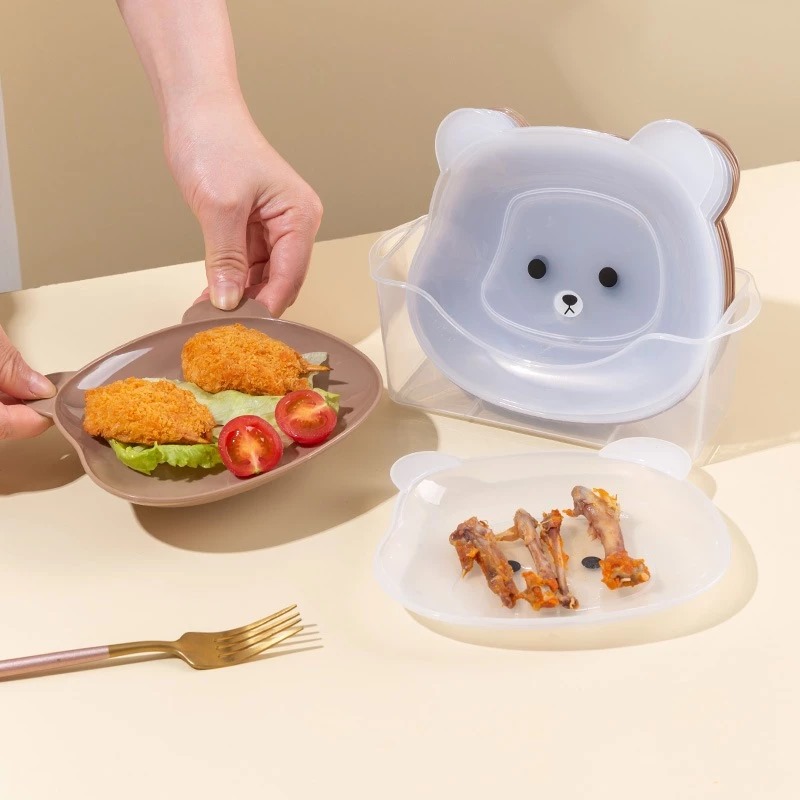 Piring Makan Anak Bentuk Beruang (13.5 x 15cm) - Piring Makanan Snack Bahan Plastik Bentuk Lucu