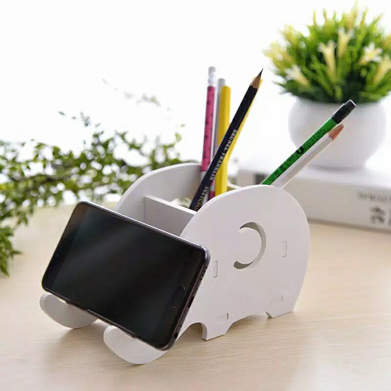 Rak Pensil + Holder HP Bentuk Gajah WPC - Wadah Alat Tulis Rak Pensil + Holder HP Bentuk Gajah WPC - Wadah Alat Tulis
