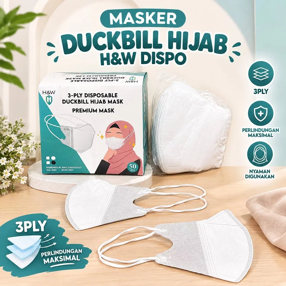 (Isi 50) Masker Duckbill Hijab 3Ply - Disposable Mask