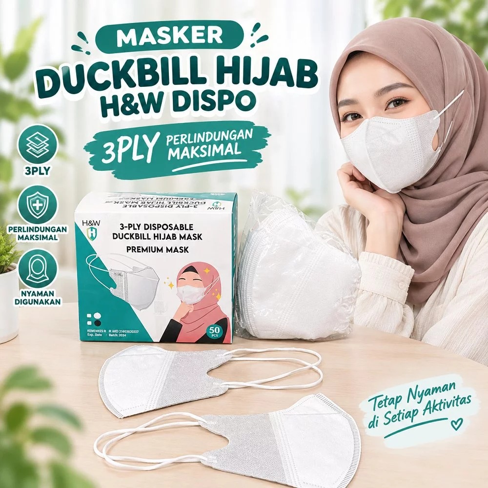 (Isi 50) Masker Duckbill Hijab 3Ply - Disposable Mask