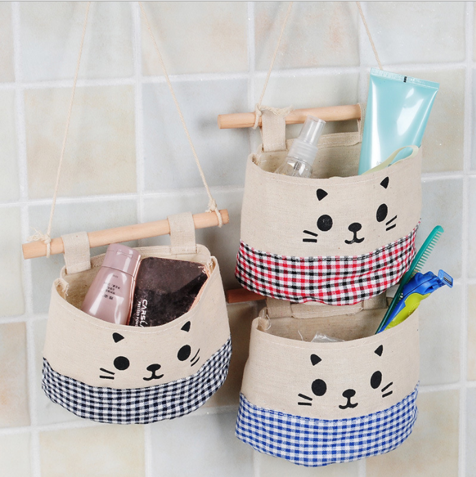 Pouch Gantung Canvas Kitty 1 Sekat (Rak Gantung Linen)