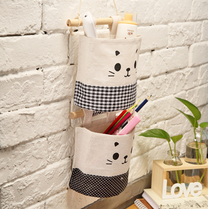 Pouch Gantung Canvas Kitty 1 Sekat (Rak Gantung Linen)