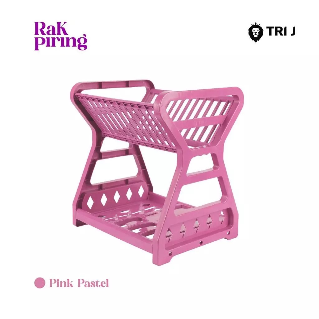 TRI J - Rak Piring Plastik 2 Susun Mini - PINK (Wadah Piring Gelas Alat Makan)