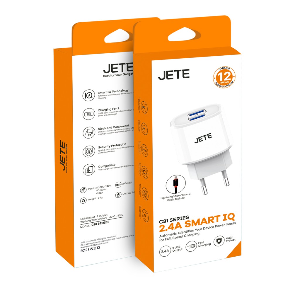 JETE Charger C81 Pike 2USB 2.4A + Kabel Micro USB