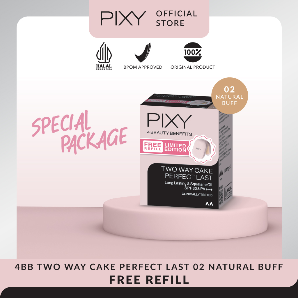 Pixy (Buy1 Free1) UV Whitening 4 Beauty Benefits TWC Perfect Last Full Size + Refill - 02 Natural Buff