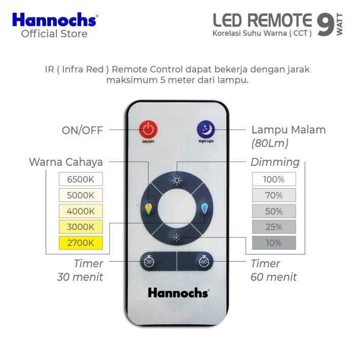 Hannochs LED Remote CCT 9 Watt (9W)